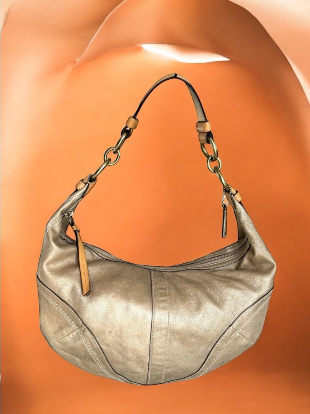 Coach Hobo Shoulder Bag Metallic Gold Leather